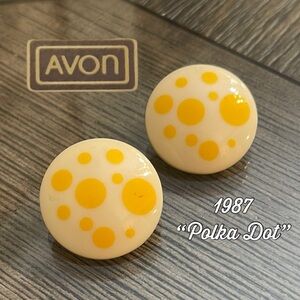 Vintage 1987 Avon Polka Dots Earrings - Yellow Polka Dot Button Earrings